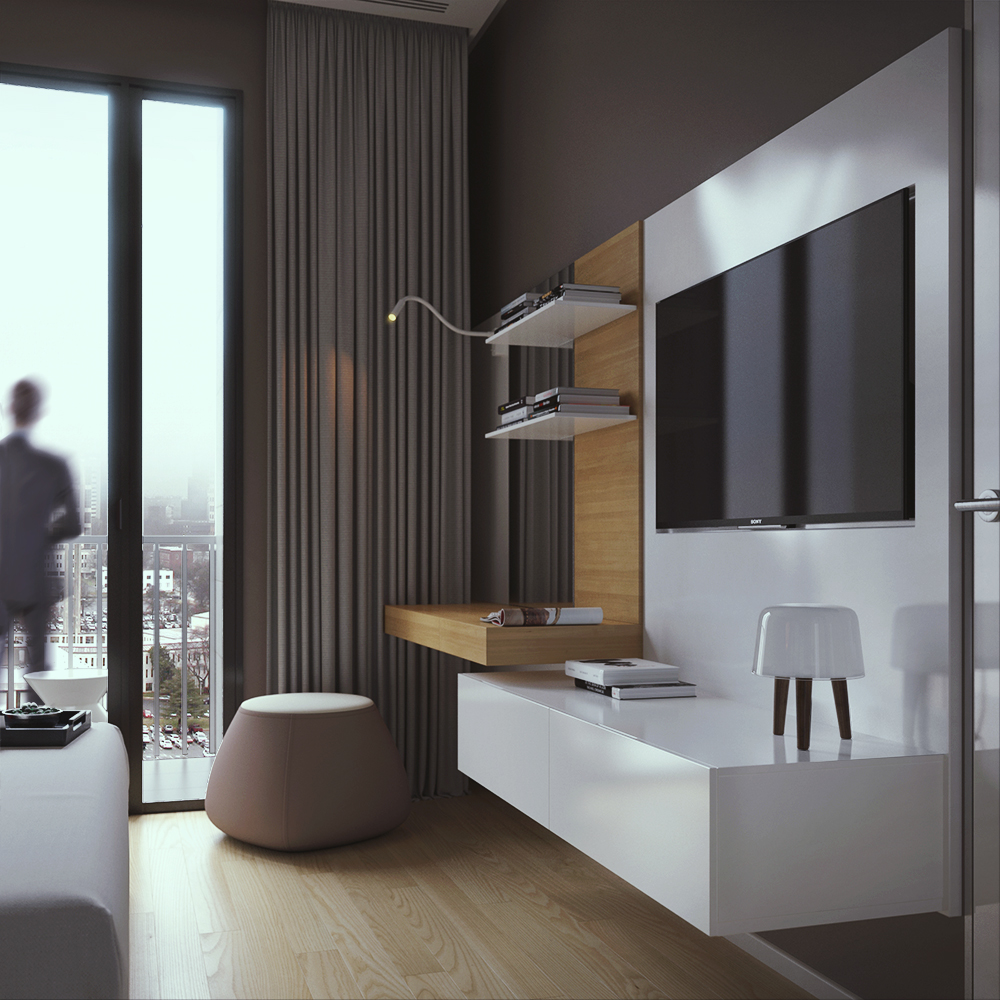 CGI corona London flat suit apartment kitchen bedroom small FLOOR kutstone wood