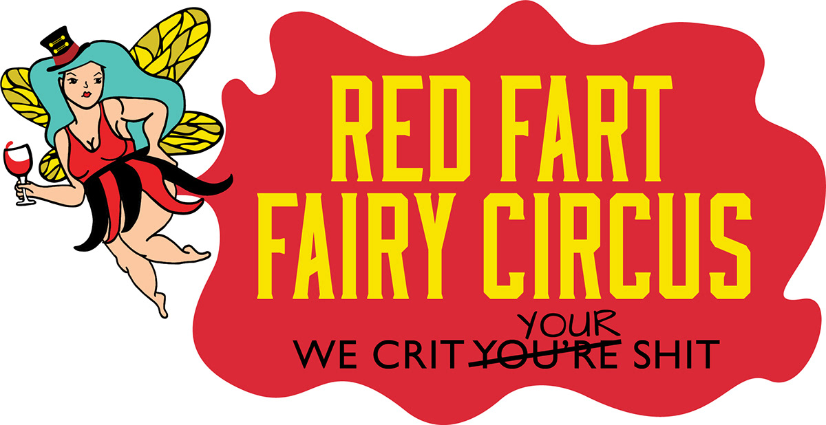 red Fart fairy Circus Ringmaster wine top hat dragonfly blue yellow fat outlined black