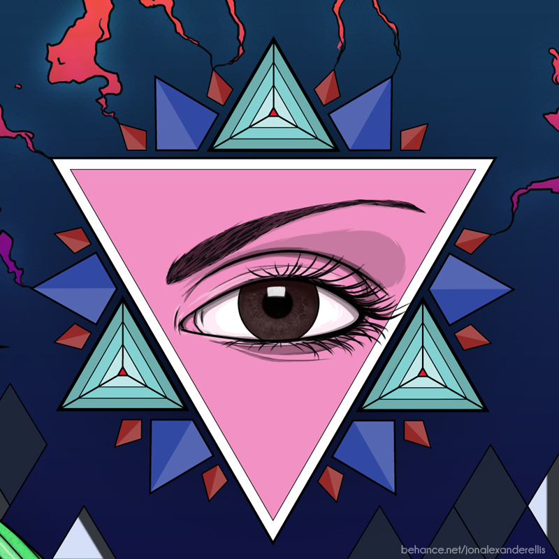 skull pattern triangle symmetrical Colourful  colorful eyes smoke diamond  blue raven bird circles