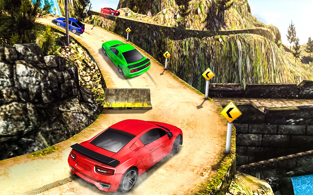 3d game CAR RACING uphill drag racing Screenshots Offroad menu manipulation red car mountain