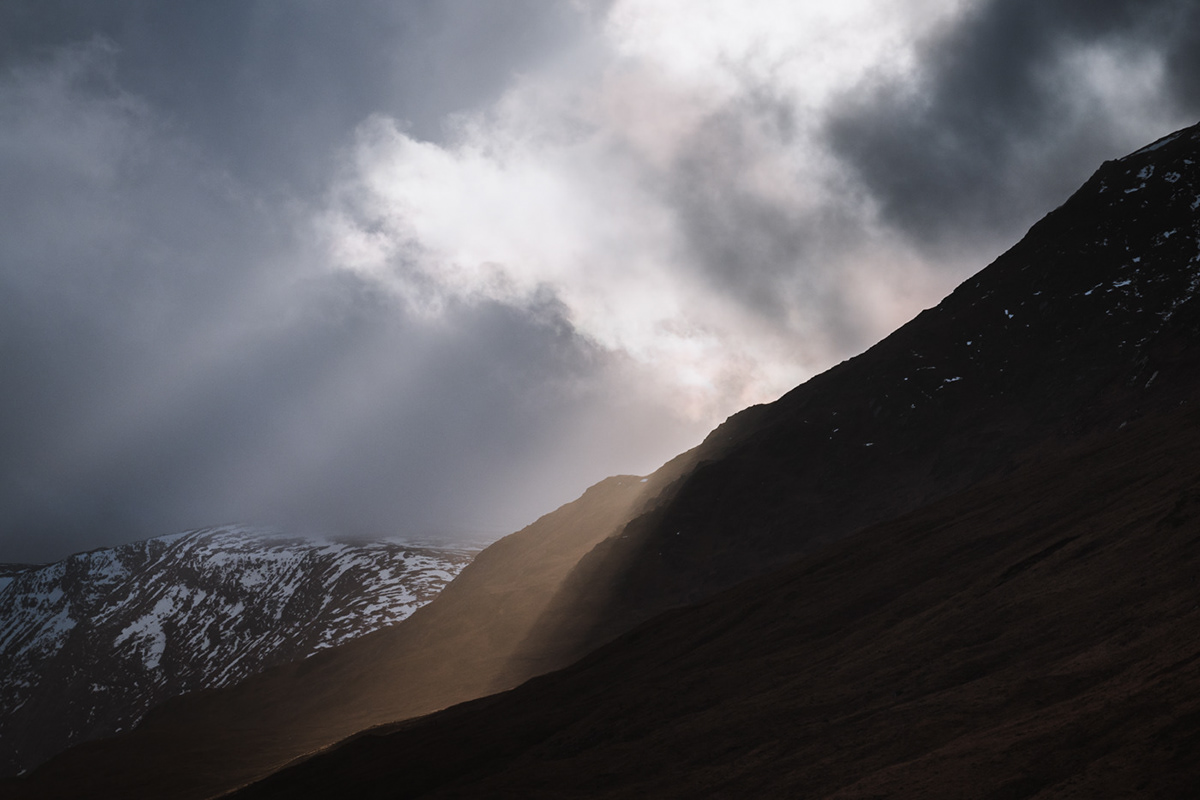 Sun light scotland Highlands Landscape weather Moody mountains clouds dark