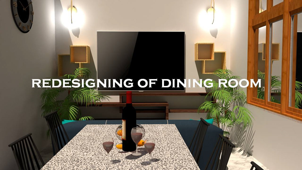 3D architecture dining room Fine Dine interior design  lighting modern my house redesigning Render