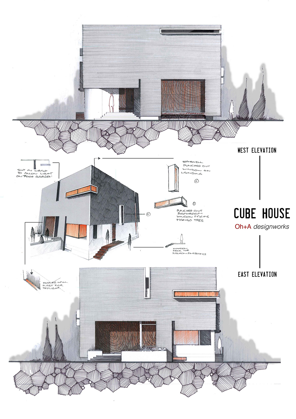 Elevations cube concrete Forms arch Render illustrate White