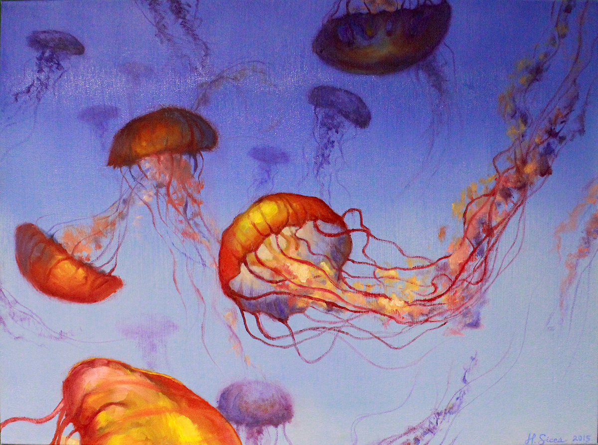 jellyfish oil paint canvas