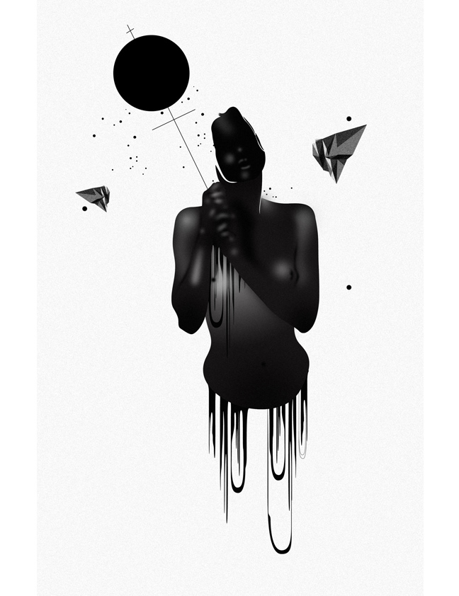 shadow figure woman nude geometric symbolic surreal drips black Melancholy