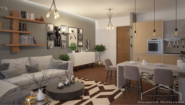 Render design living kitchen modeling
