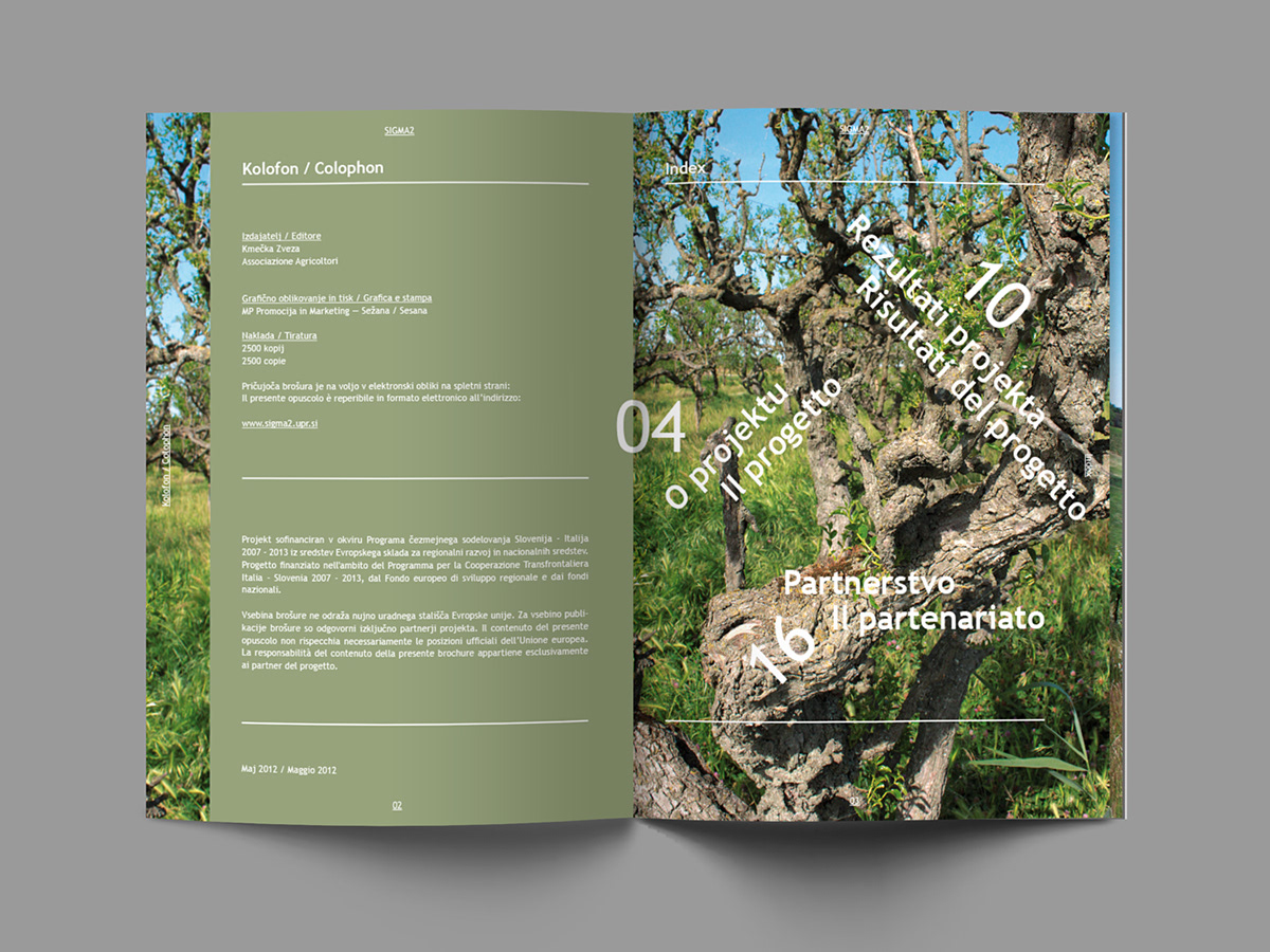 Project SIGMA2 European Community brochure agriculture Trebuchet font Slovenija italia bilingual promotional items