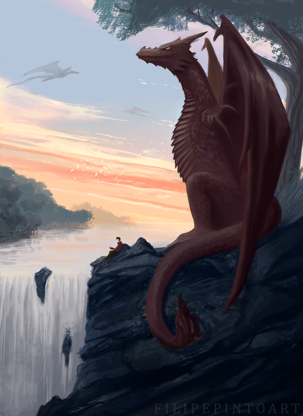 timelapse video dragons digital painting digital illustration sunset