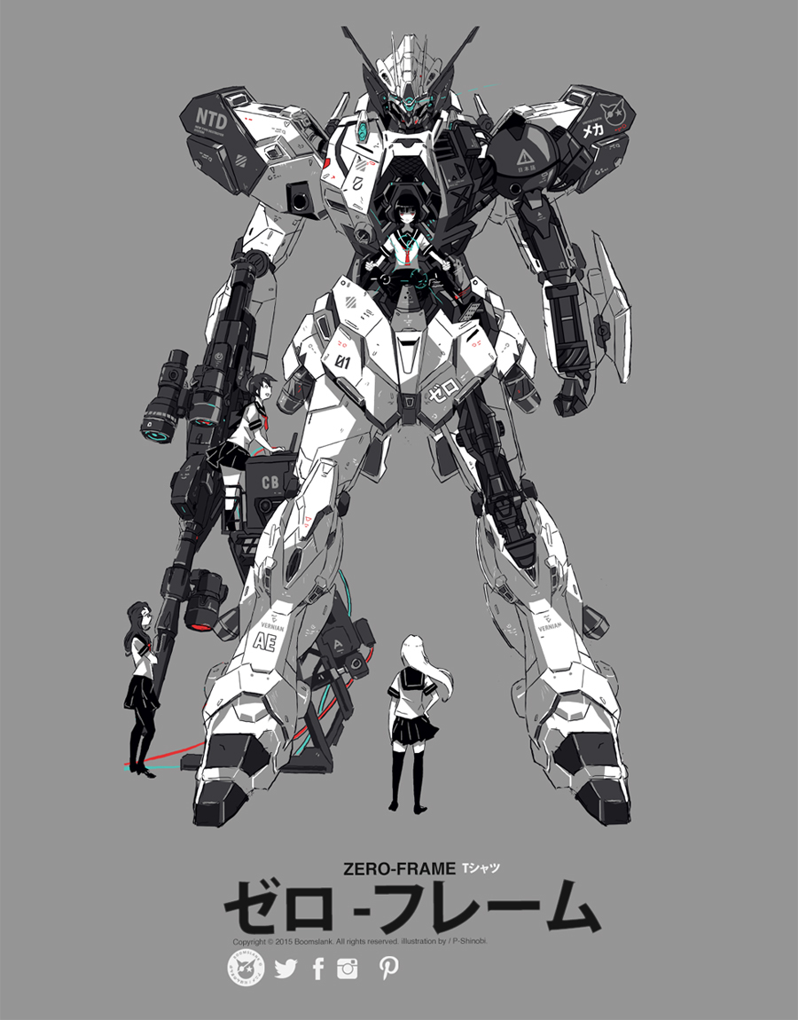 anime art manga japan t-shirt tshirt graphic tee boomslank pshinobi Gundam mecha robot rifle