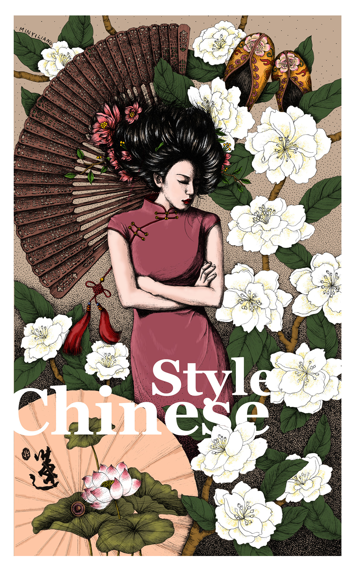 chinese Chia Chinese style old style old digital Flowers cheongsam chi-pao Lotus Chinese red