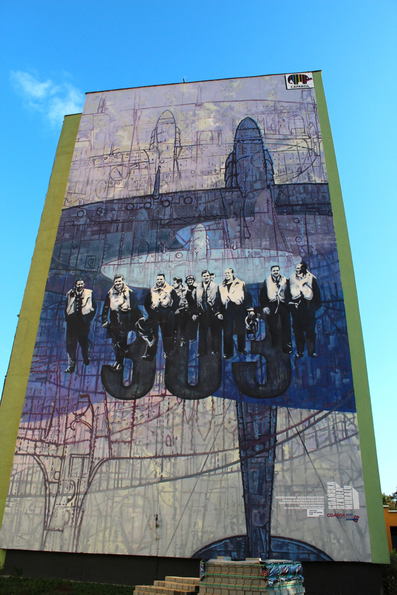 Mural Gdansk wall Plain Fighter Pilot people portrait Spitfire huge mural building