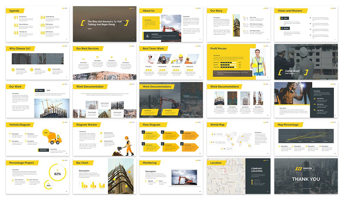 application industry management manufacture pitchdeck Project Proposal software Technology yellow