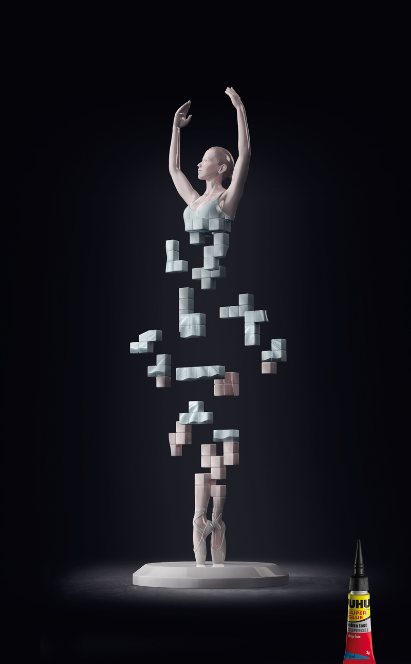 Creativity creatividad Awards CGI 3D retoque ilustracion retouch elephant midget dancer model Glue uhu ads