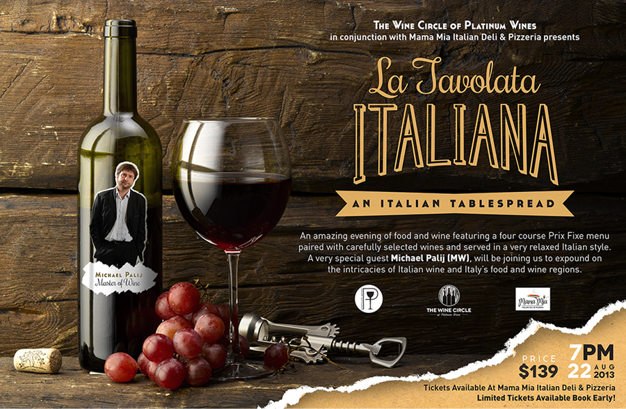 menu tickets italiana wine graphic design 