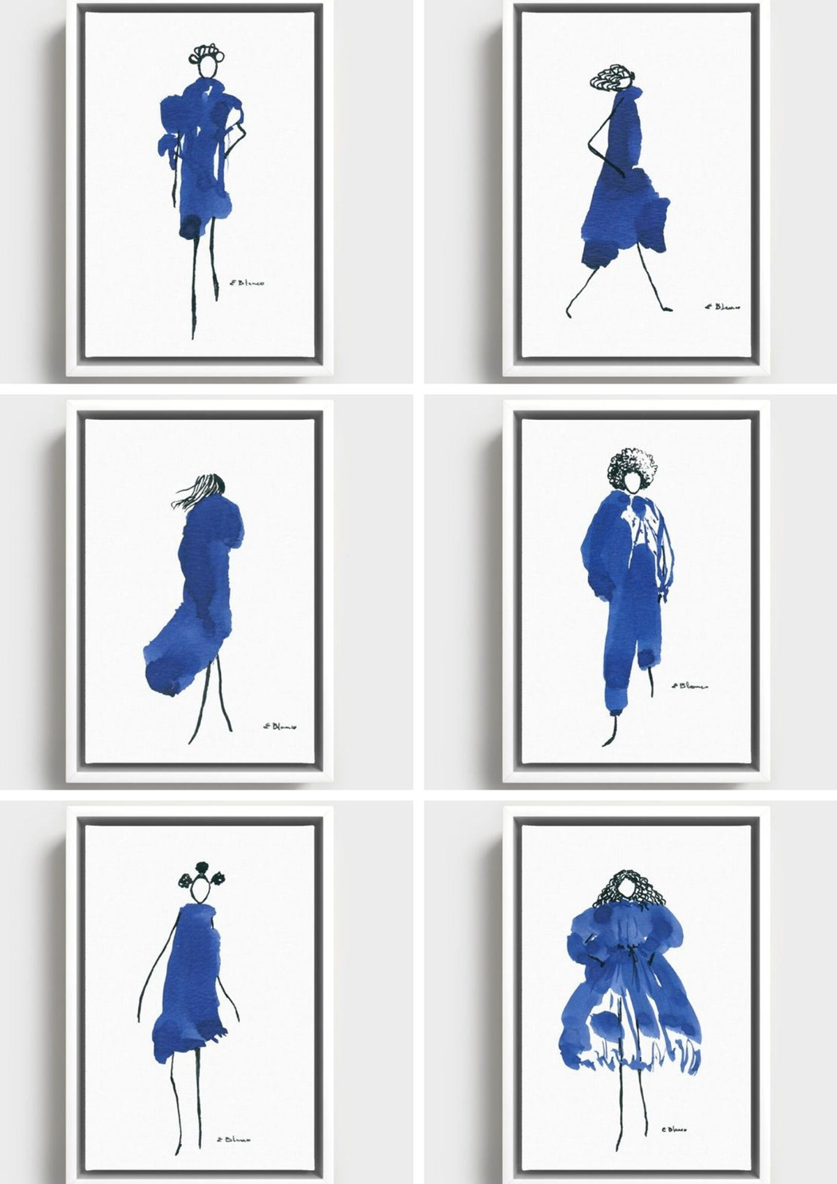How to be a girl -a collection of blue minimalist doodle girl illustration art prints