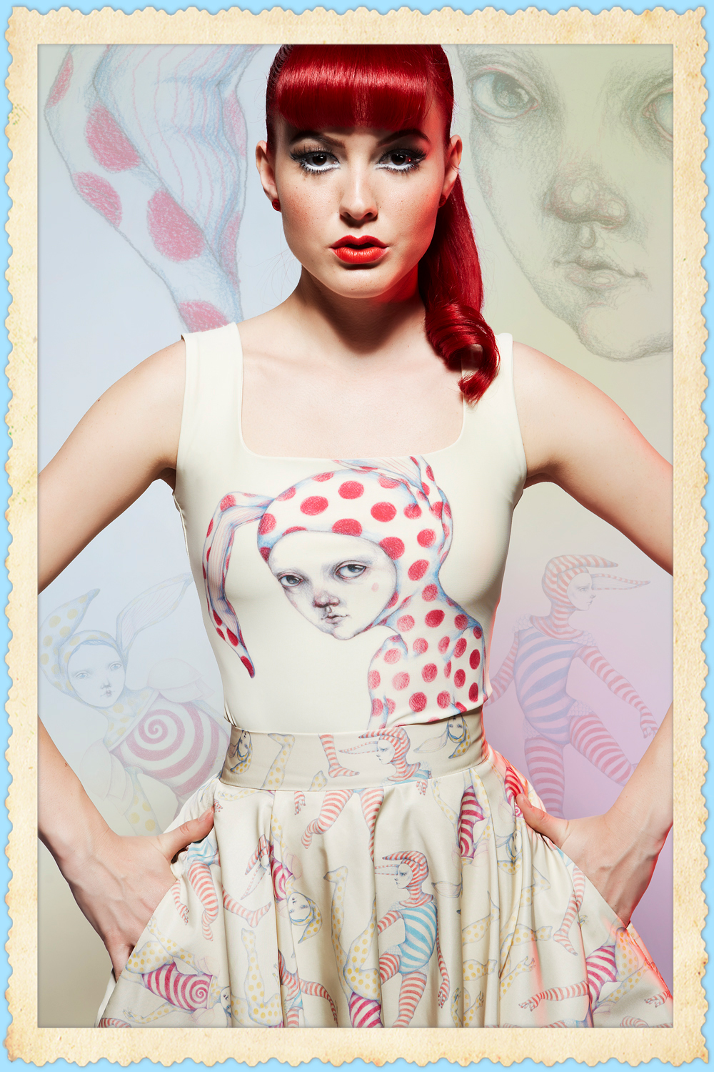 knapp rabbits prints new Collection bulgarian brand textile fairy Retro stripes dots dress trenchcoat red