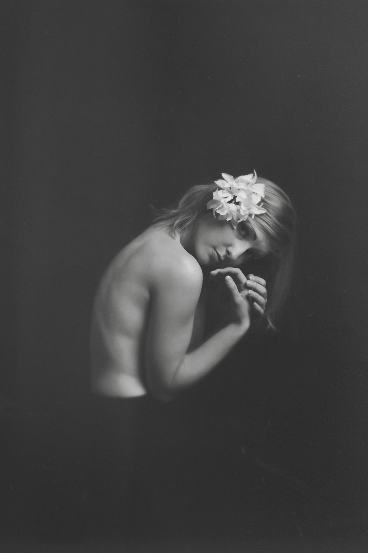 woman figure nude flower black and white vintage