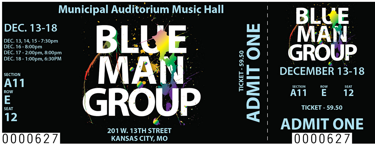 concert ticket blue man group paint Event type