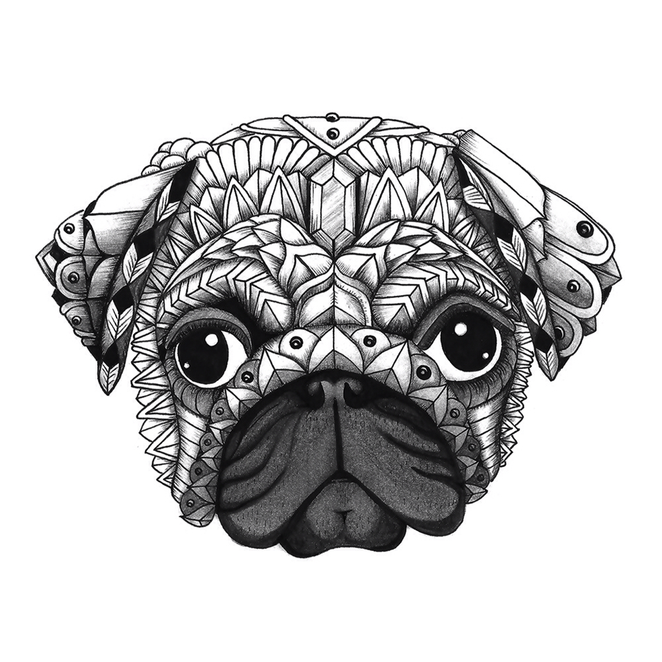 ornate artwork black and white pen pencil Pug animal Nature Patterns doodle abstract art psydrian dog draw