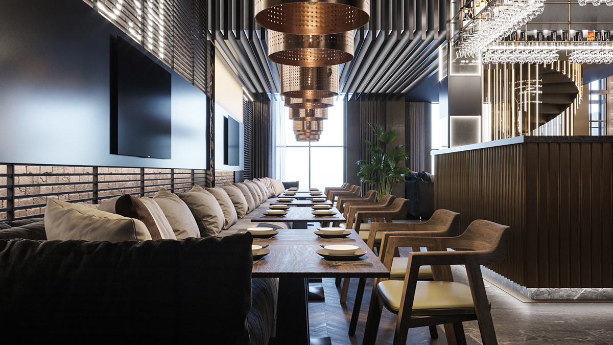 bar restaurant 3D architecture archviz visualization viz Interior design