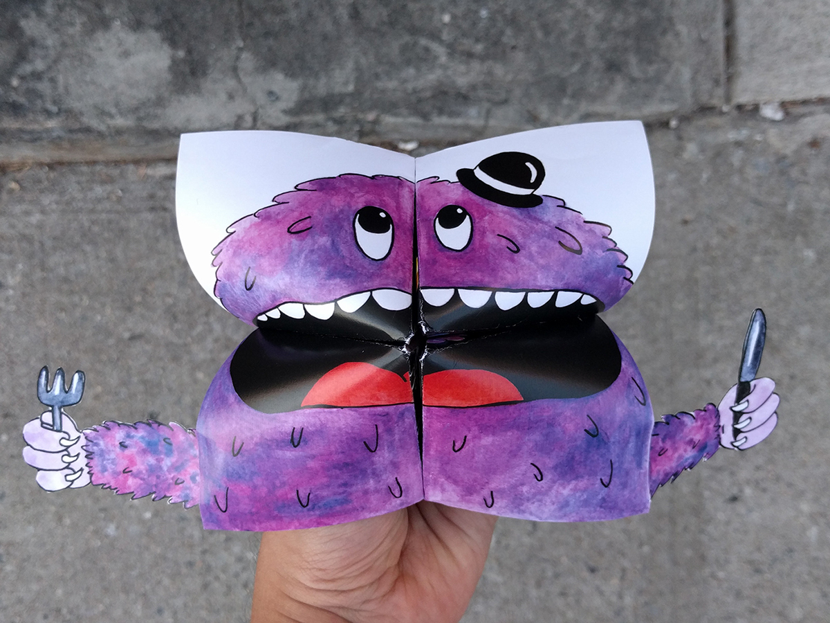 monster Hungry Food  Pizza ILLUSTRATION  fortune teller Cootie Catcher paper craft