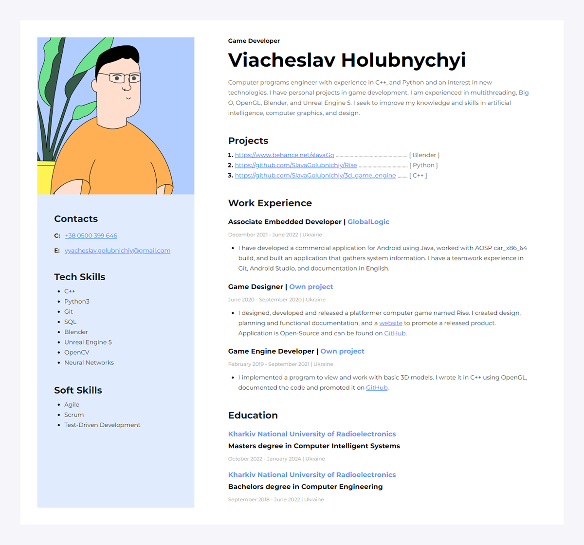 Website Web Design  Resume CV resume template HTML IT developer css