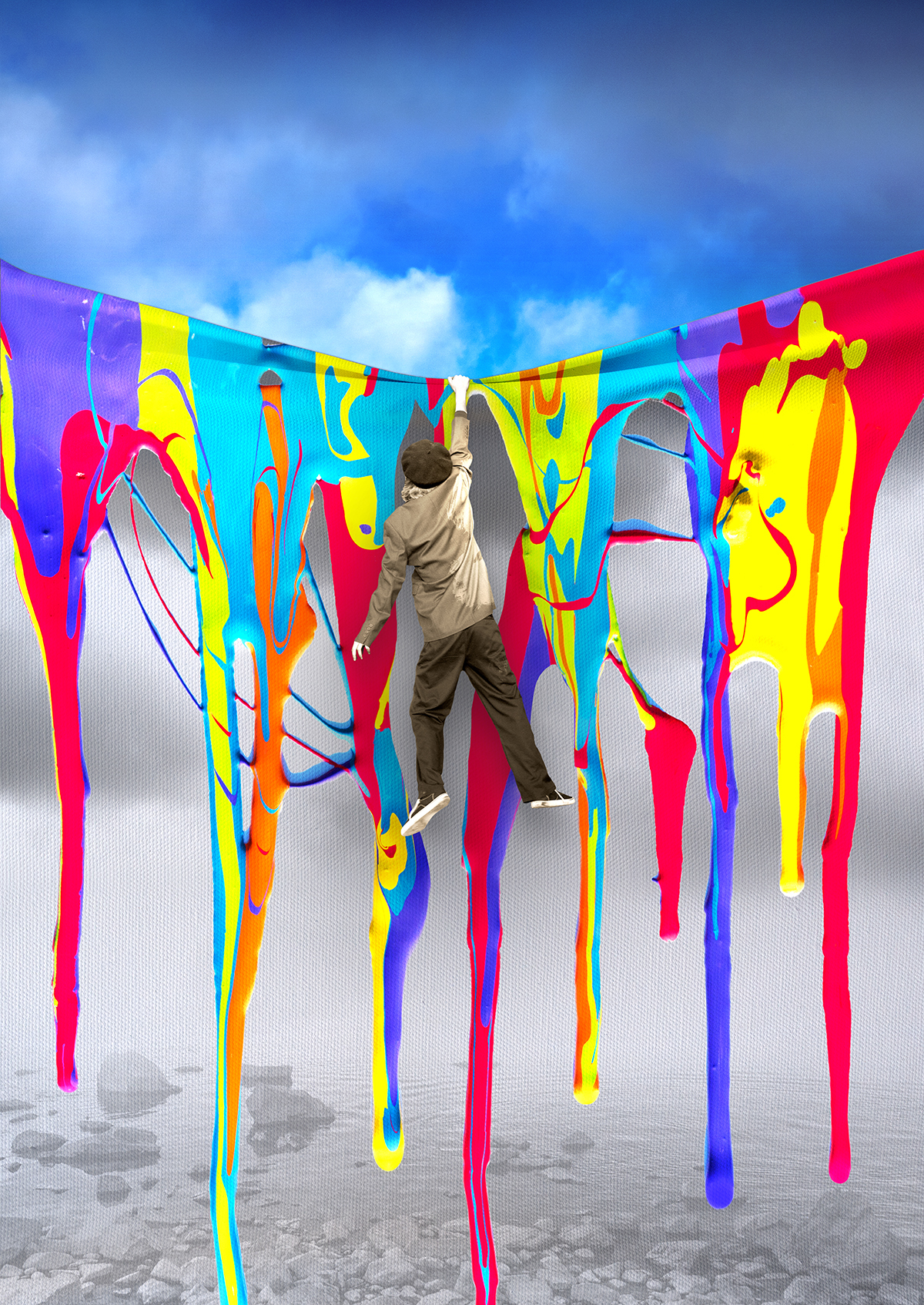 poster surrealism photoshop canvas paint dripping SKY clouds person human Photo Manipulation  surreal Artbox Christchurch New Zealand