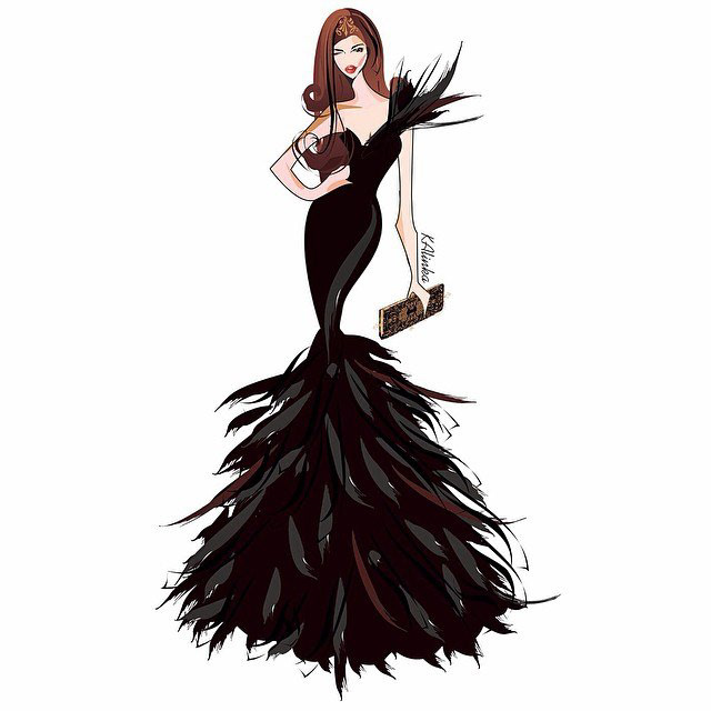 fashion illustration Beauty Illustration sketch catwoman lace chiffon dress suit Style art sparkle leggins plumage models chic