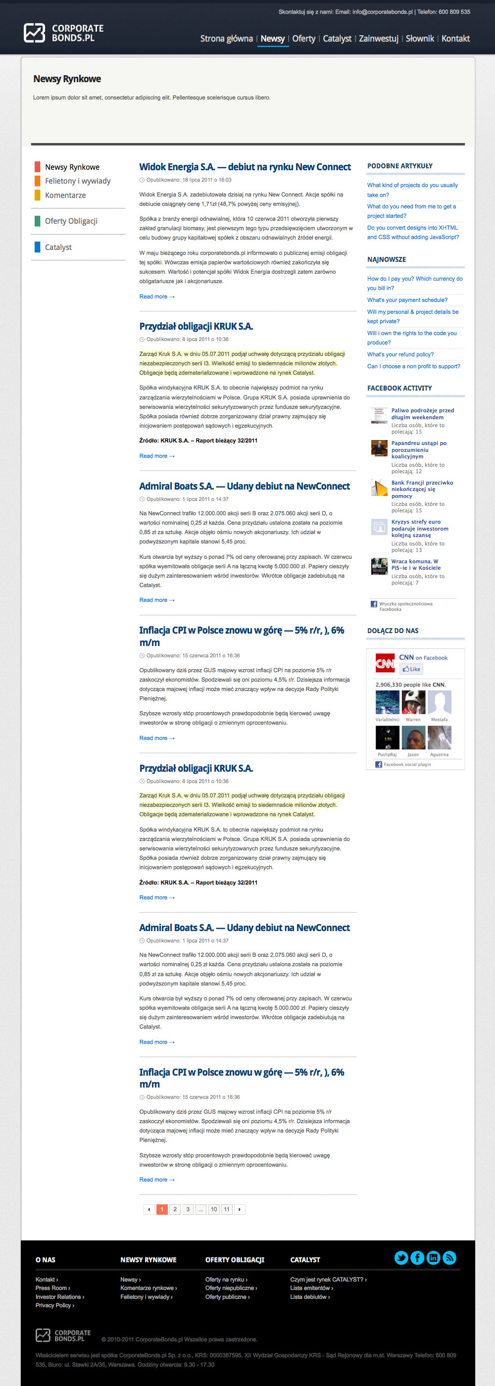 HTML css jquery wordpress Freelance warsaw poland concept design UI ux front-end corporate bonds web 2.0