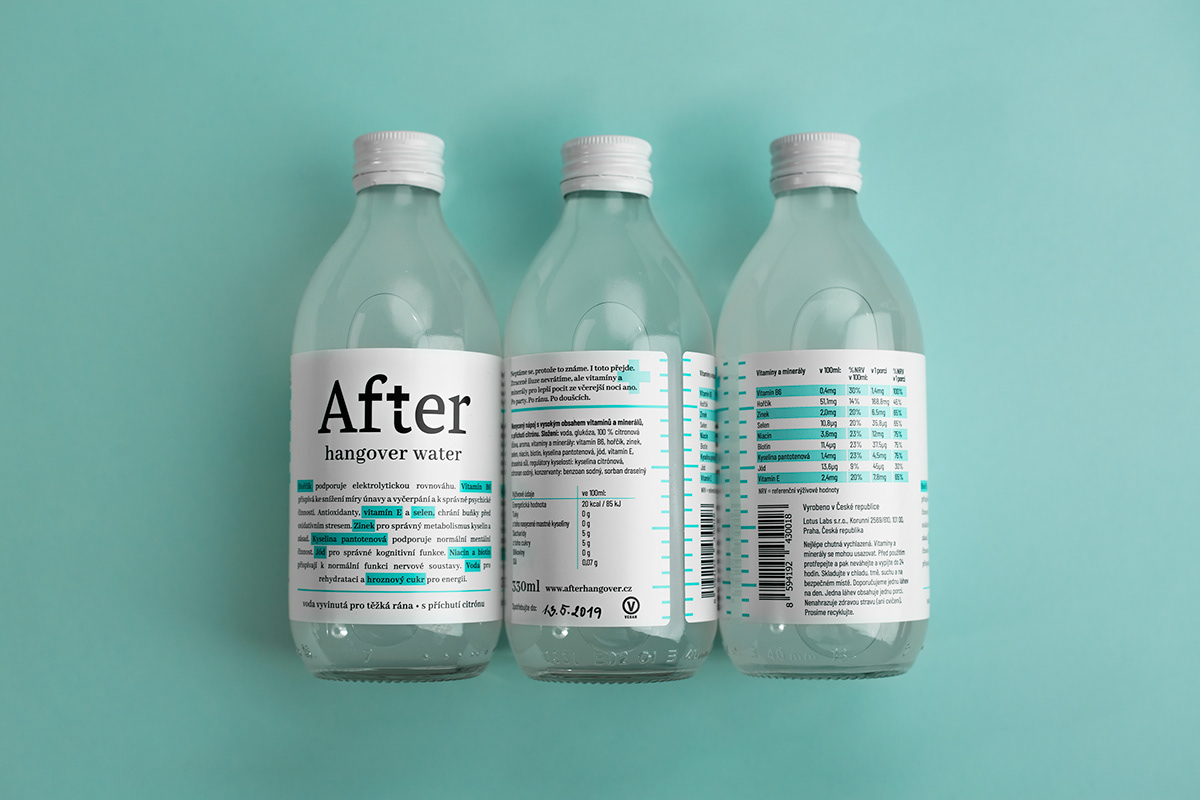 Adobe Portfolio graphic design  packaging design branding  hangover water Vitamin Water after bottle minimalist