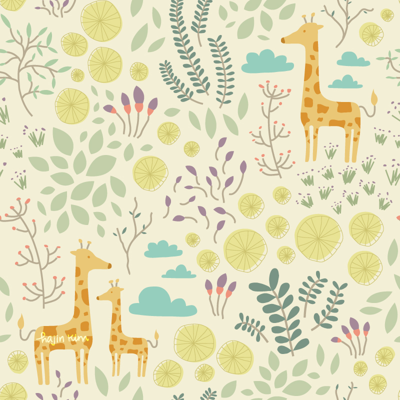surface pattern giraffe fabric animals cute Textiles plants leaves licensing