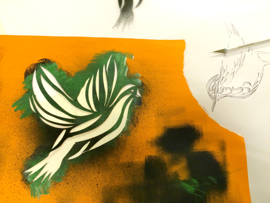 handmade t-shirt stencil spray spray paint paint art doddle fashion illustration floral bird owl dove papercut paper