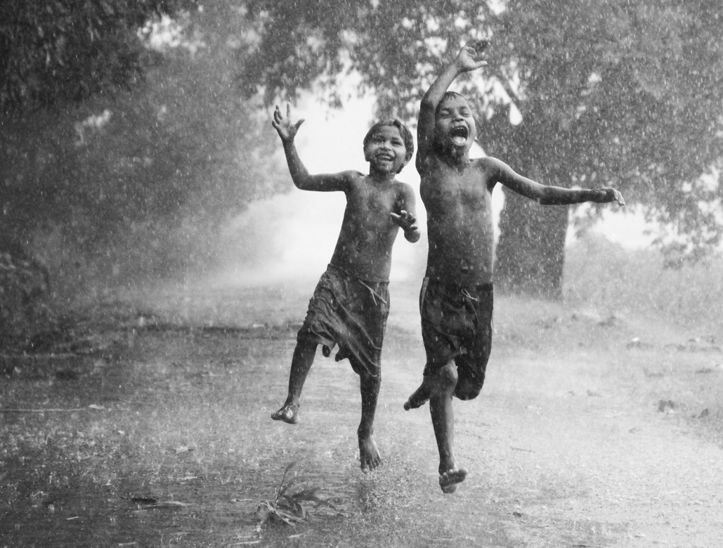 innocent black & white monochrome rural India children joy elation enjoy