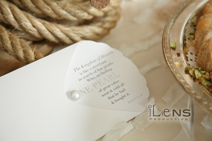 sea pearl wedding One card Invitation lebanon White shell