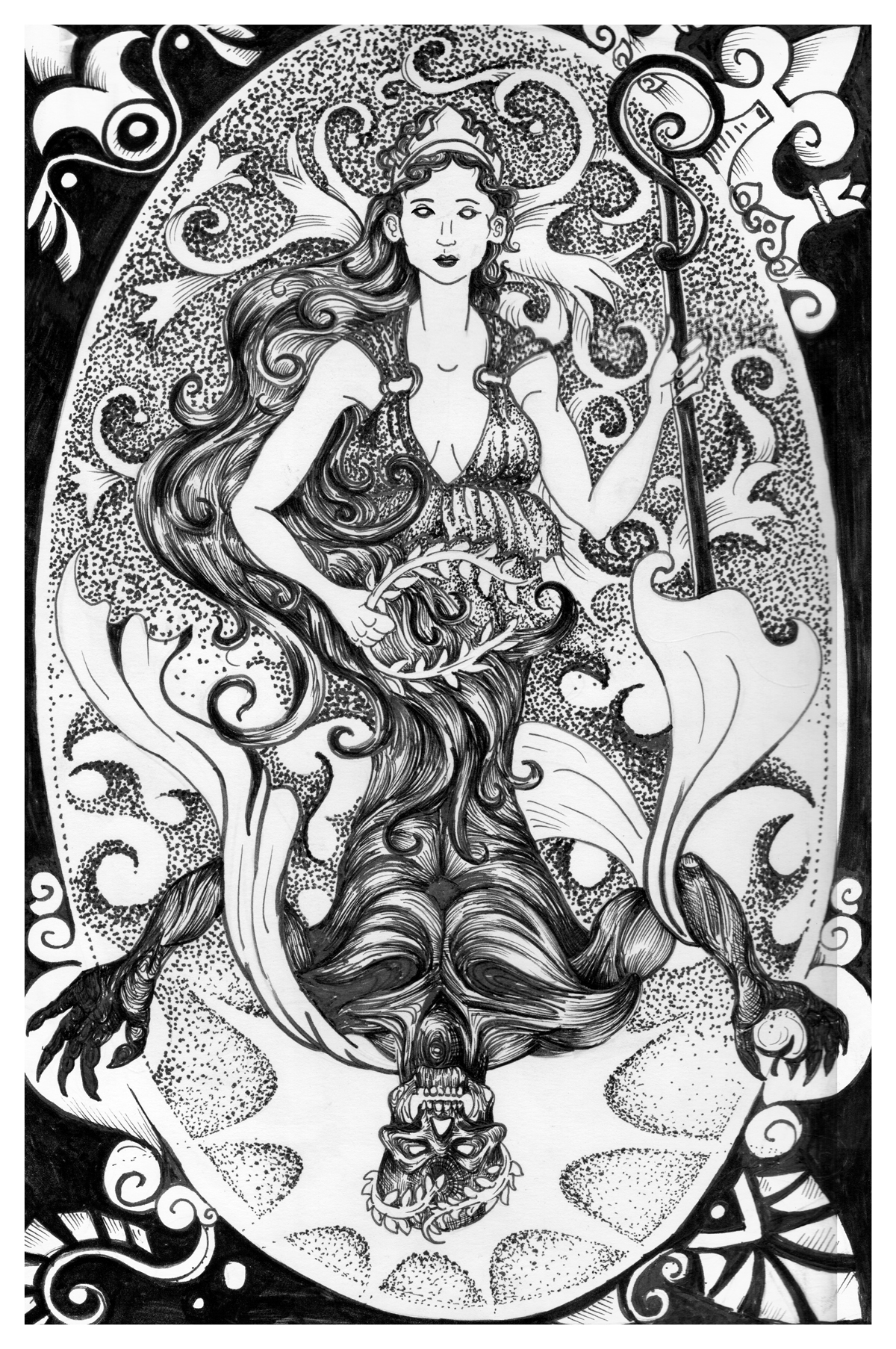 Greece God goddess underworld hades Persephone black and White graphic draw ink queen king Olimpus mythology