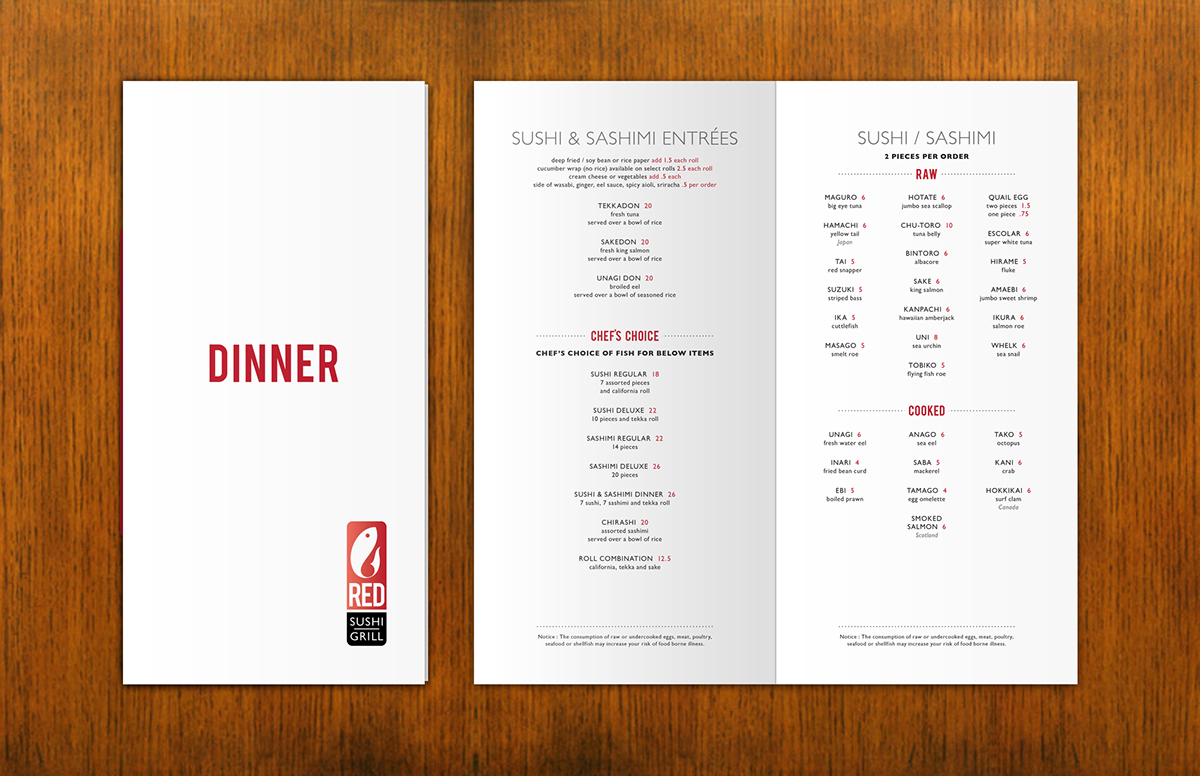Logo Design red Sushi restaurant Website menu design
