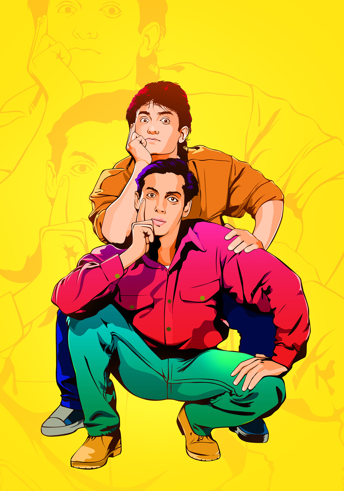 Bollywood comedy  Movies posters art colorful Cinema Fan Art SALMAN KHAN amir khan andaz apna apna