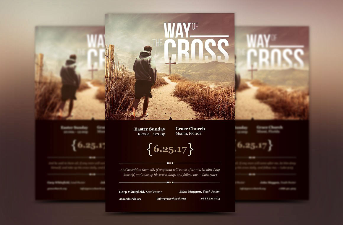 Cross Way Easter Flyer Poster Template. created with Photoshop, is for chur...