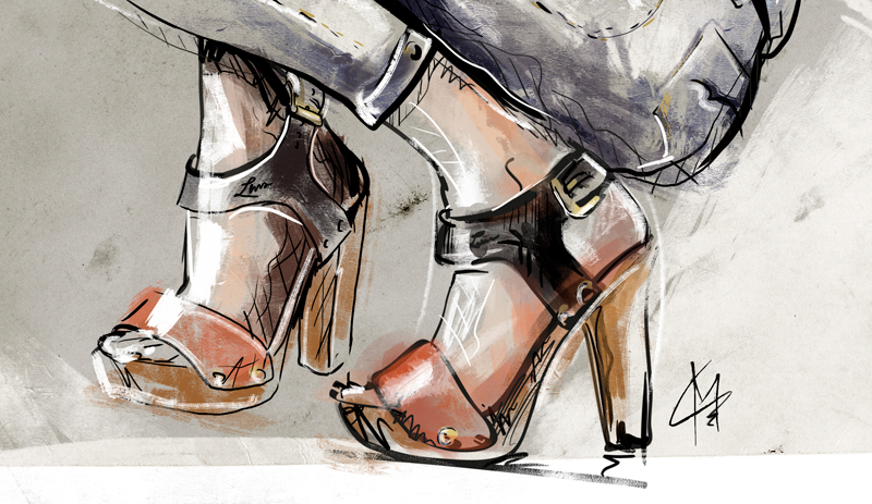 model watercolour portrait ink texture wear me women look Lookbook bag shoes heel clogs specifics
