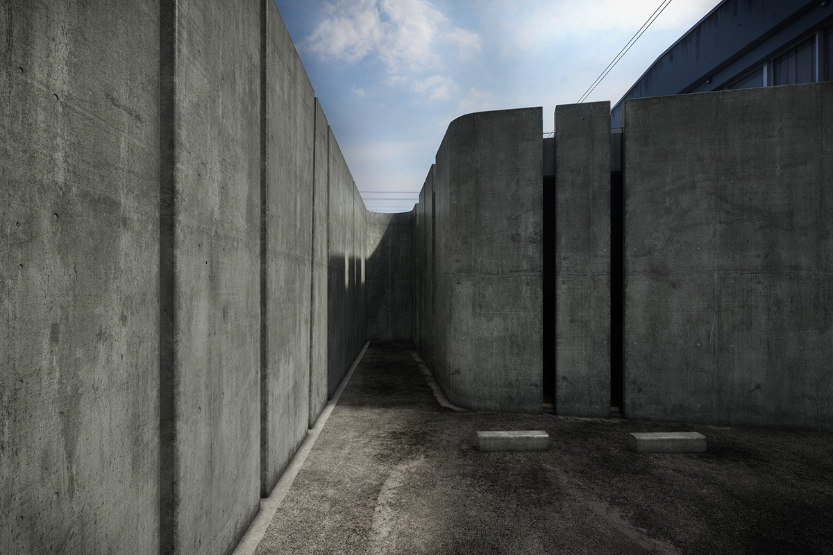 architecture 3D 3d art Slit House japan corona 3ds max Realism concrete