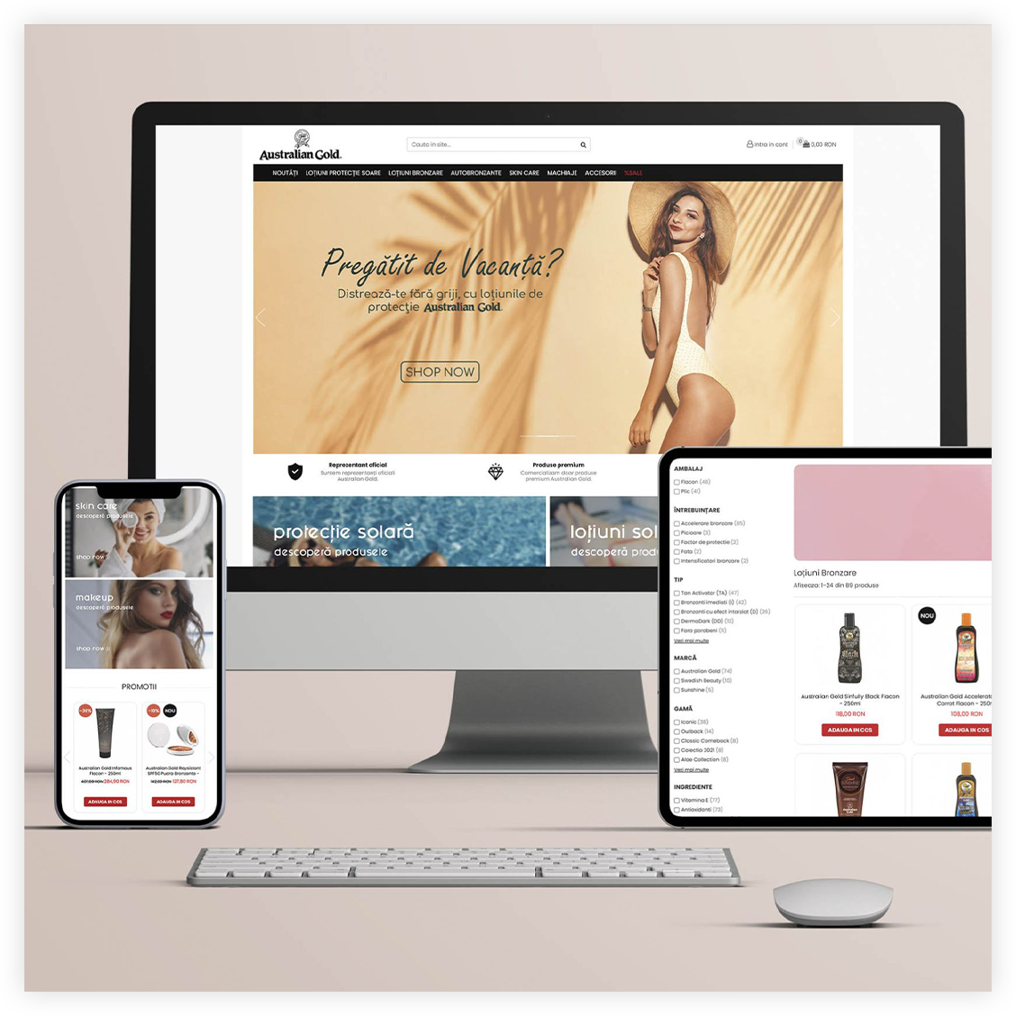 Advertising  Australian Gold brand identity design lotion marketing   Online shop Social media post sun screen Web Design 