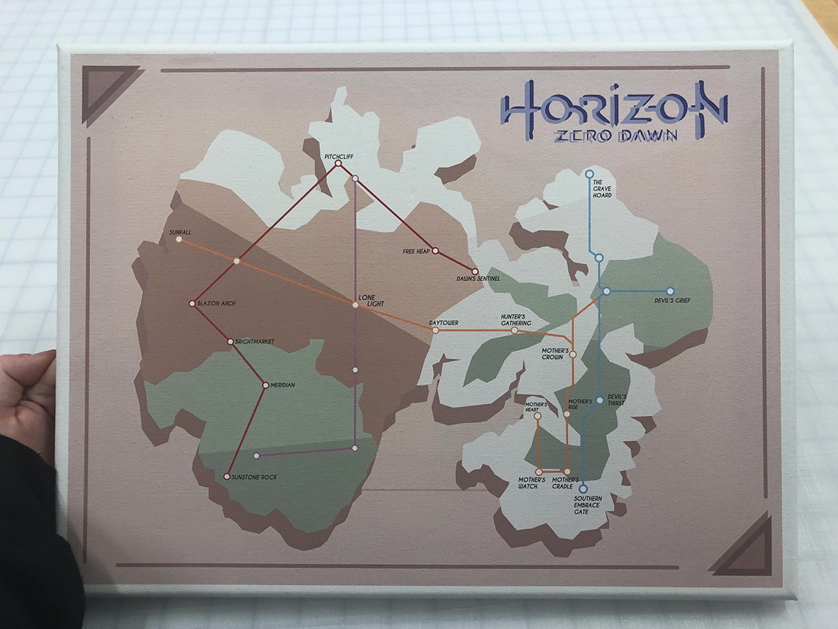 horizon zero dawn video game map subway map UV print