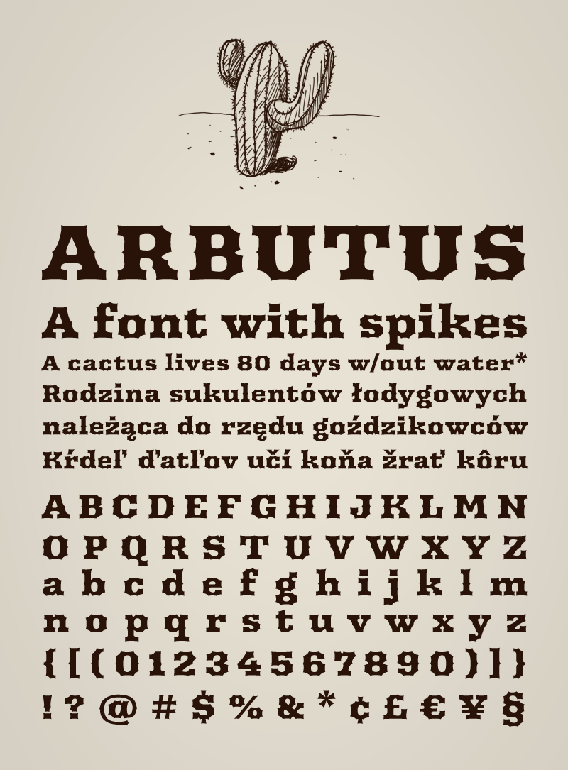 arbutus  Spike   19th century Tuscan  Cactus  fanciful  decorated  typeface  font  wood type  wood typeface  bold  slab serif  heavy