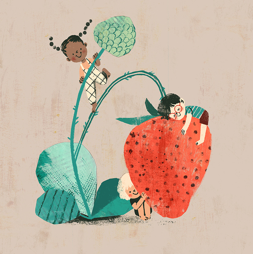 children's book collage Fruit giant fruit ILLUSTRATION  kids texture
