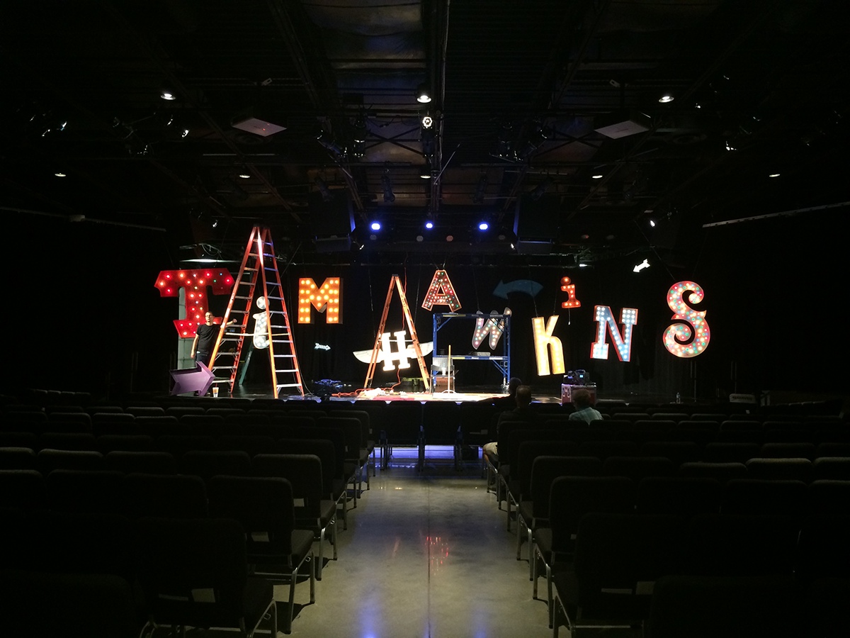 marquee letters lettering lights Signage Stage staging tim hawkins comedy  concert live show