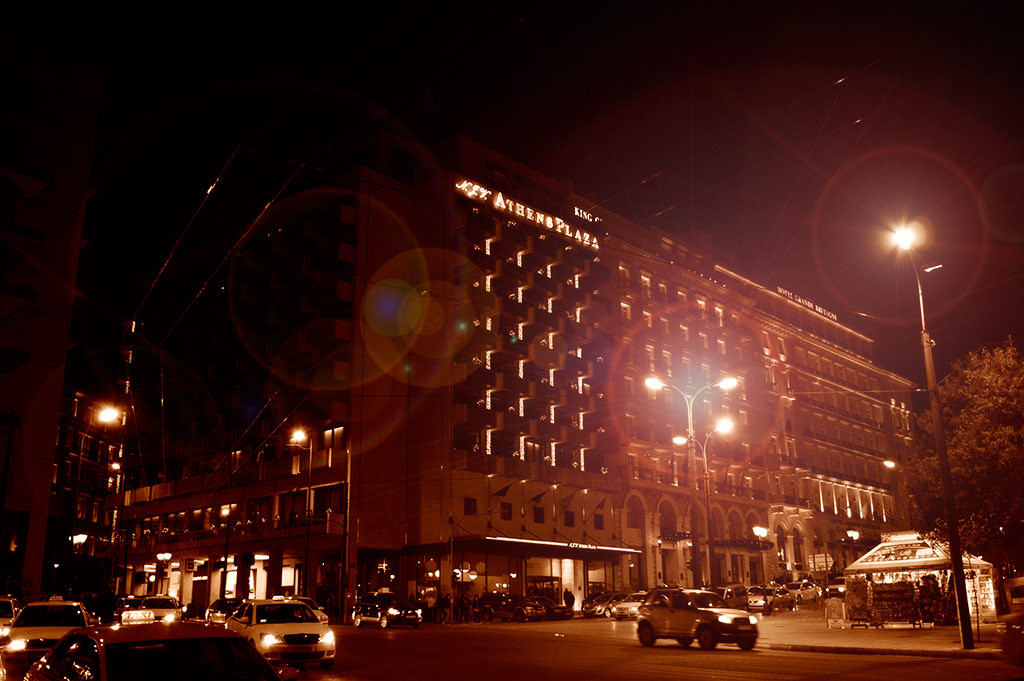 athens athens plaza Athens Plaza Hotel hotel hotels photoshooting night windows balcony Greece sepia