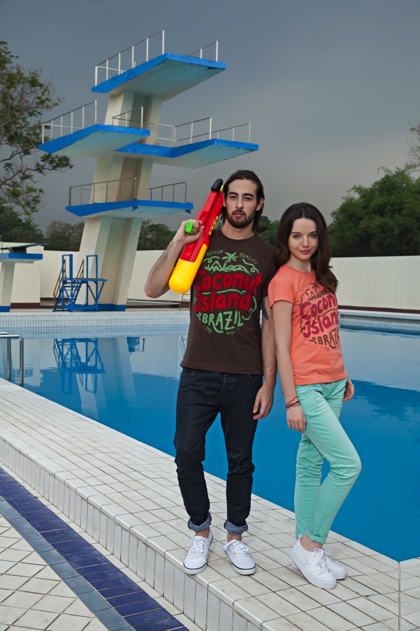 Playful Youthful campaign coconut island Clothing swimming pool