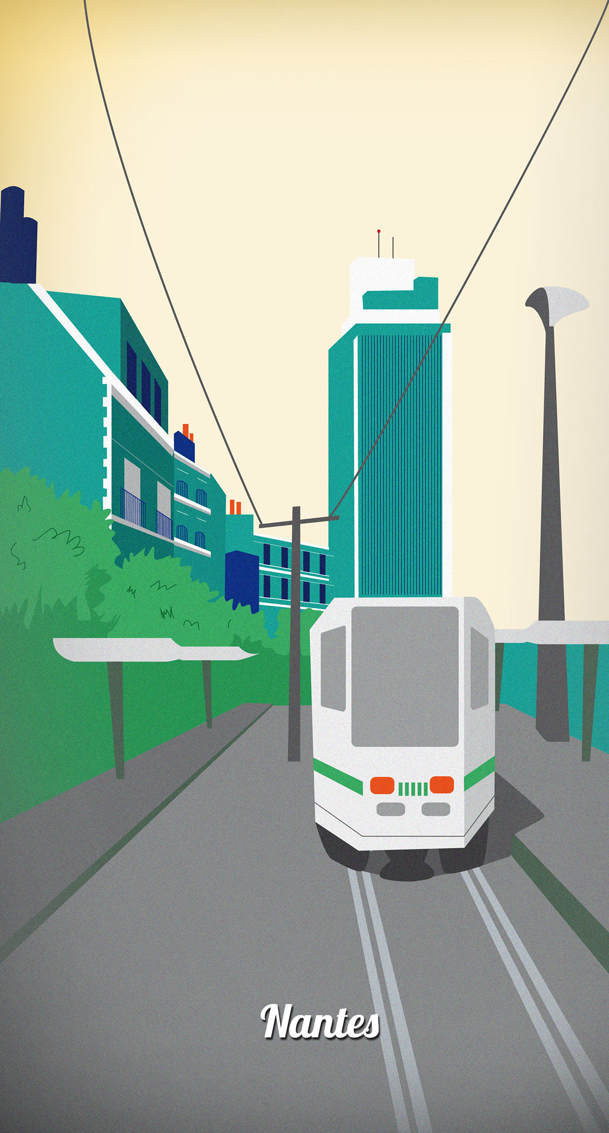 Nantes draw vector tramway cablecar san francisco California poster icone city