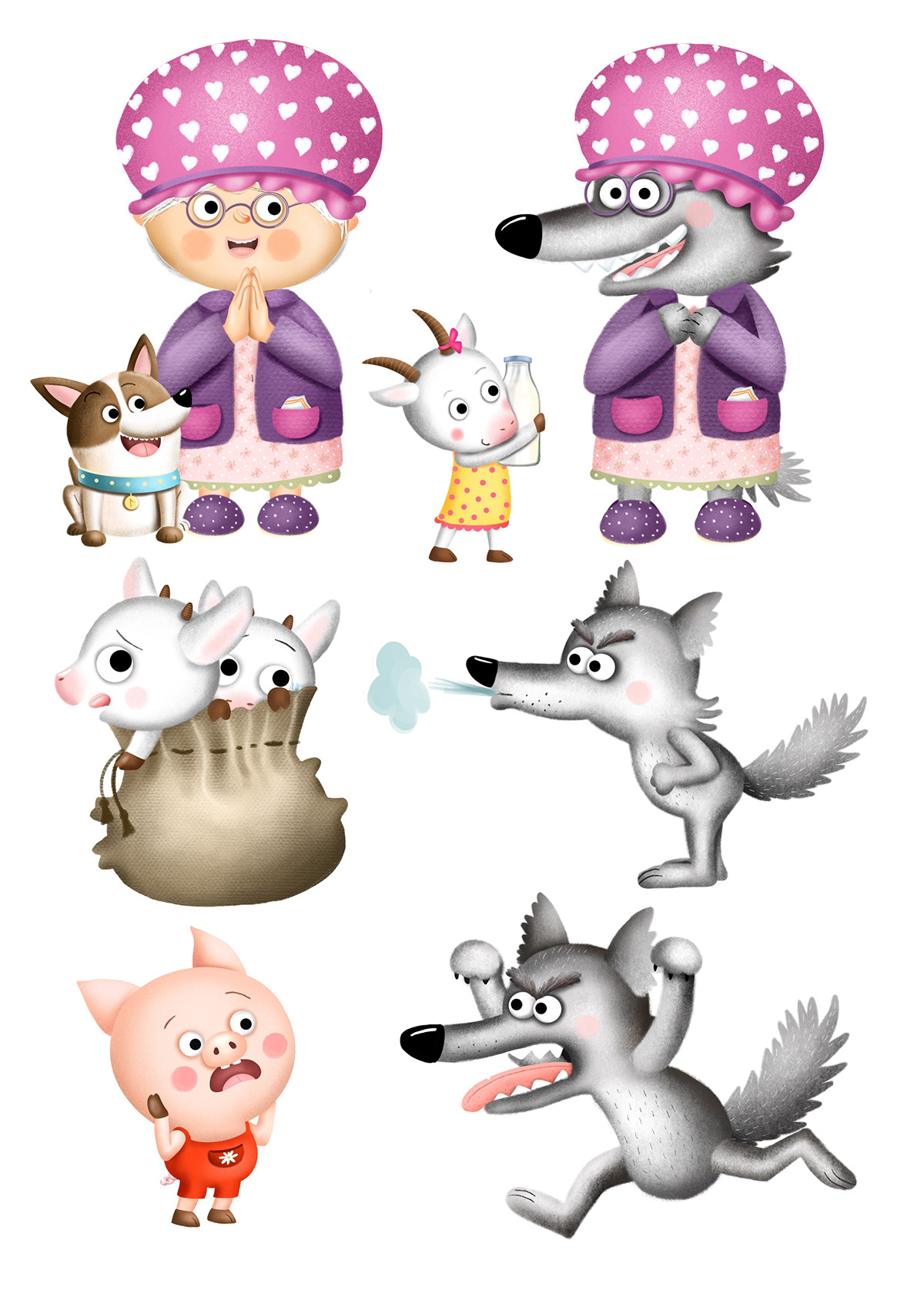 animalillustration animals Character children illustration cuteanimals fairytale house pig puzzle wolf