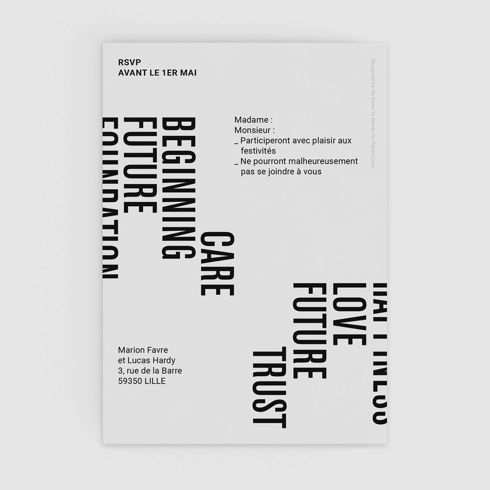 Contemporary graphic design for wedding invitation